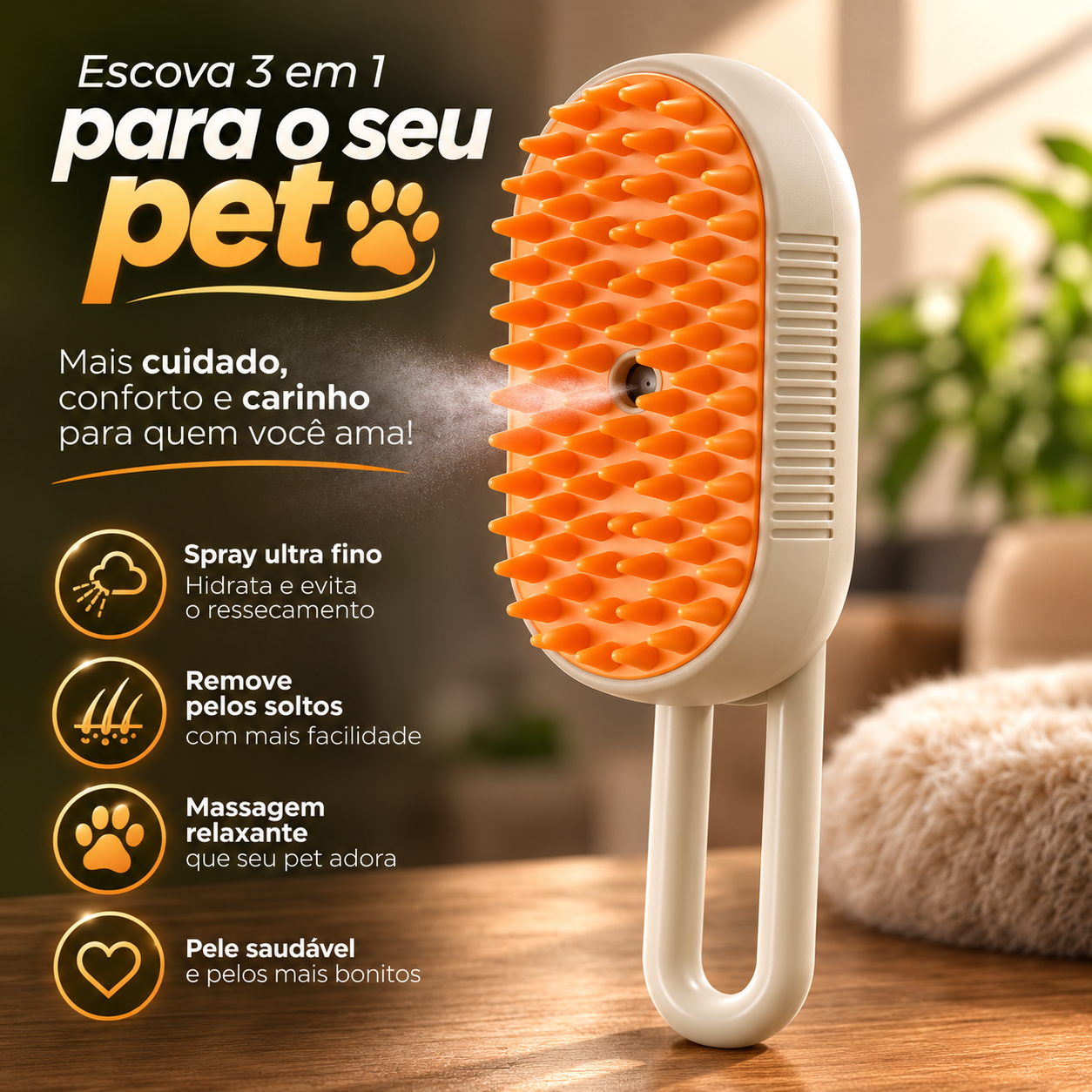 🐾 Escova Elétrica Pet com Spray e Massagem – Removedor de Pelos para Cães e Gatos
