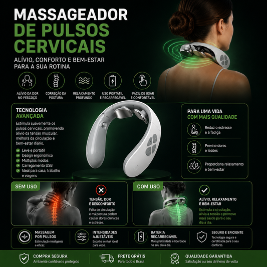 Massageador Cervical Elétrico Portátil para Pescoço – Relaxamento e Alívio da Tensão
