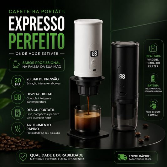 ☕ Cafeteira Portátil Elétrica Premium 20 Bar com Aquecimento Integrado | Espresso Profissional em Qualquer Lugar
