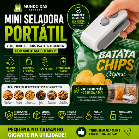 Mini Seladora Portátil para Sacos Plásticos – Conservação e Vedação de Alimentos