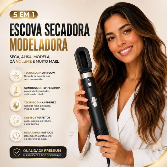 Escova Secadora Modeladora 5 em 1 com Ar Quente – Modelador Automático, Babyliss, Escova Alisadora e Secador Elétrico