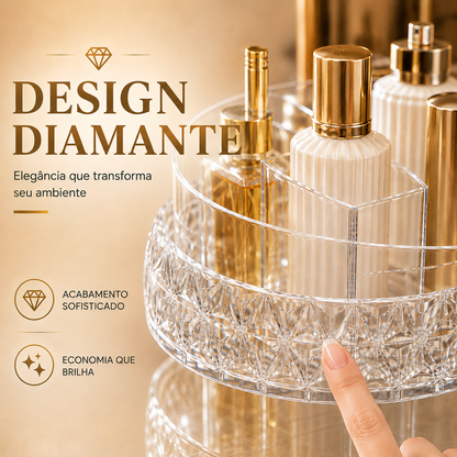 Organizador de Maquiagem em Acrílico com Rotação 360° – Porta Cosméticos, Batons e Produtos de Skincare com Design Diamante