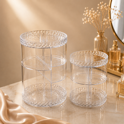 Organizador de Maquiagem em Acrílico com Rotação 360° – Porta Cosméticos, Batons e Produtos de Skincare com Design Diamante