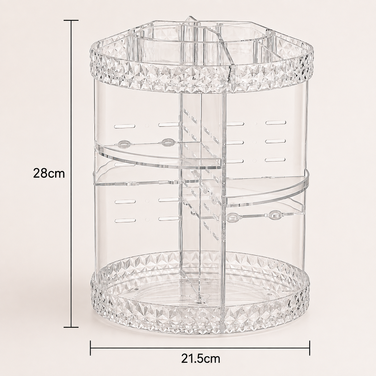 Organizador de Maquiagem em Acrílico com Rotação 360° – Porta Cosméticos, Batons e Produtos de Skincare com Design Diamante