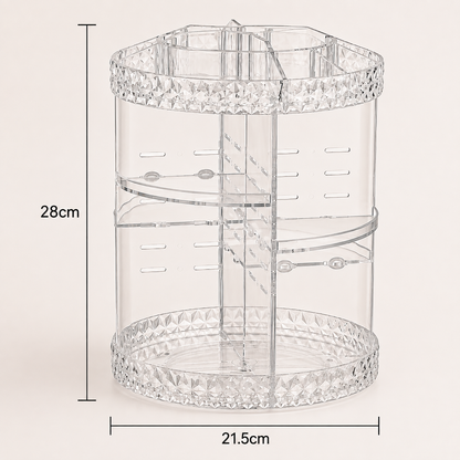 Organizador de Maquiagem em Acrílico com Rotação 360° – Porta Cosméticos, Batons e Produtos de Skincare com Design Diamante