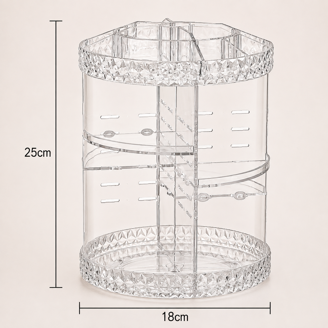 Organizador de Maquiagem em Acrílico com Rotação 360° – Porta Cosméticos, Batons e Produtos de Skincare com Design Diamante