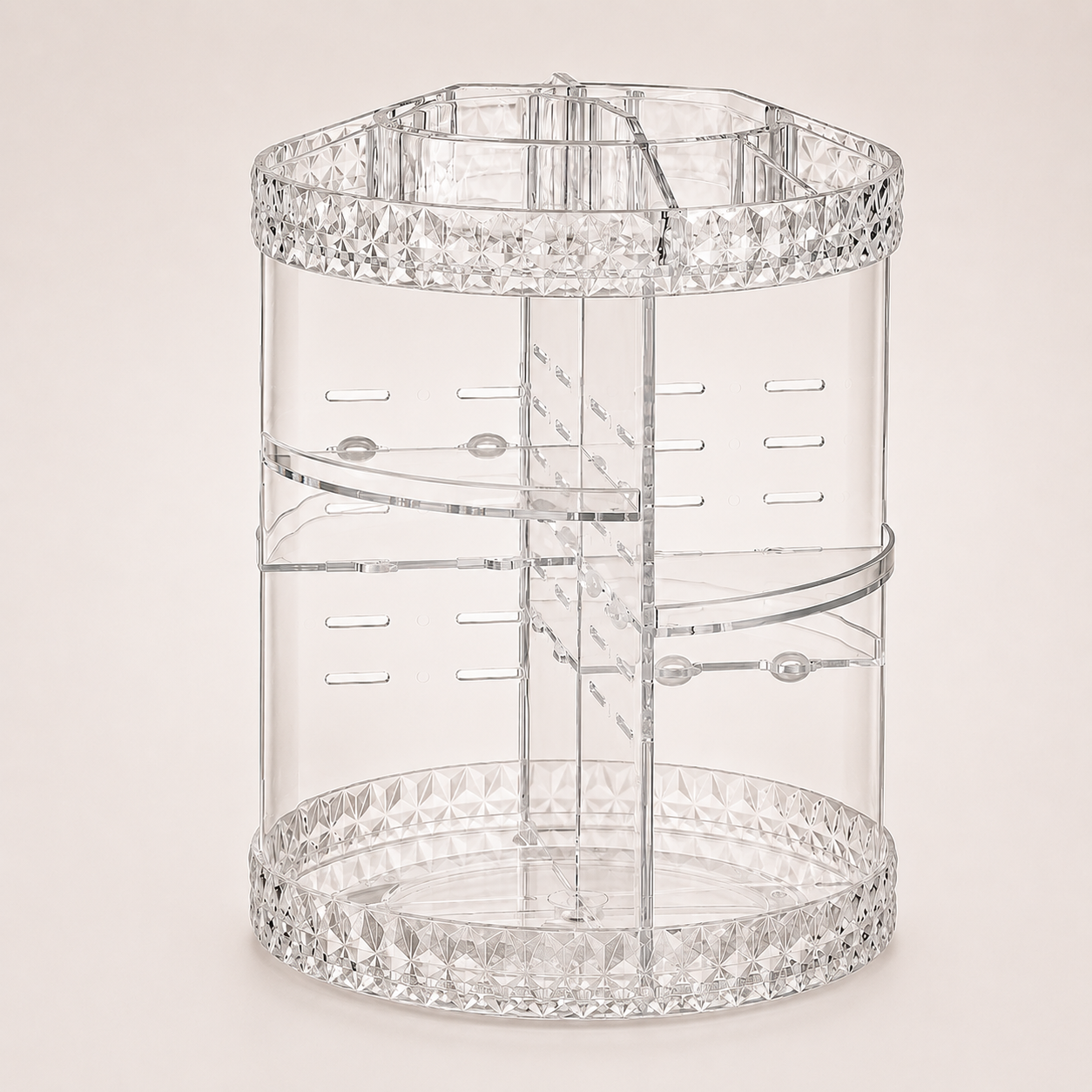 Organizador de Maquiagem em Acrílico com Rotação 360° – Porta Cosméticos, Batons e Produtos de Skincare com Design Diamante