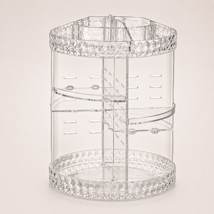 Organizador de Maquiagem em Acrílico com Rotação 360° – Porta Cosméticos, Batons e Produtos de Skincare com Design Diamante