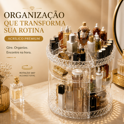 Organizador de Maquiagem em Acrílico com Rotação 360° – Porta Cosméticos, Batons e Produtos de Skincare com Design Diamante